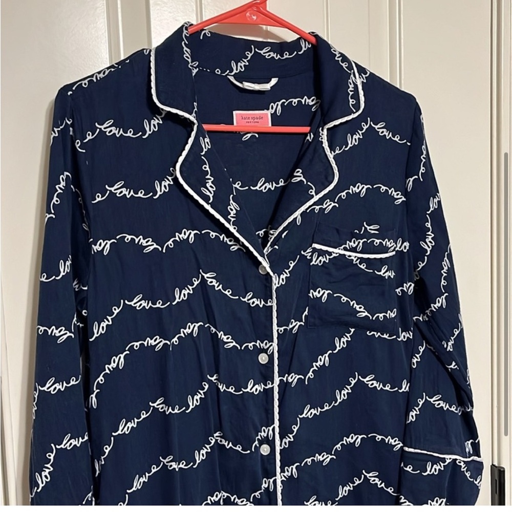 Kate Spade Navy Shirt with White Script - Picture 2 of 5